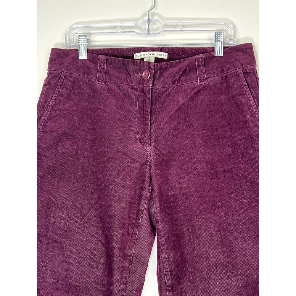 Tommy Hilfiger Dark Burgundy Maroon Wide Leg Corduroy Low Waisted Pants Size 8 - Picture 2 of 9